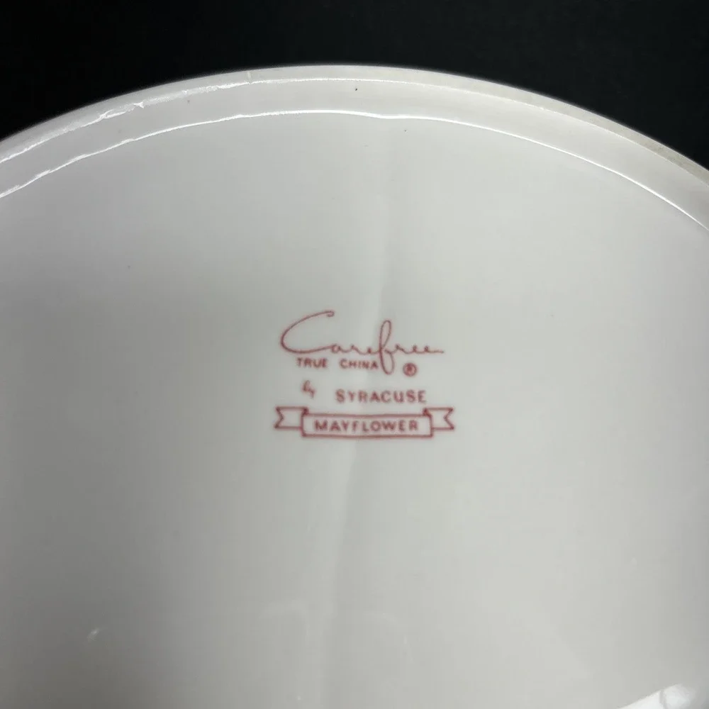 Vtg Syracuse Mayflower Divided Dish Bowl Carefree True China Red Floral #055